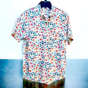 J.Crew Short-sleeve Secret Wash cotton poplin Shirt White/floral print Sz. M